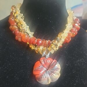 Red and Yellow Sunset-Inspired Necklace with Pendant